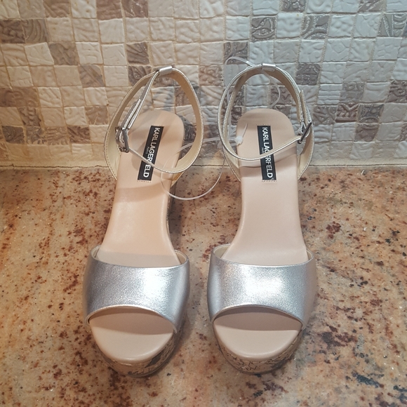 Karl Lagerfeld carin wedge silver sandal - Picture 2 of 8